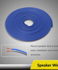 Coiled frosted blue speaker wire from Beefed Up 4 Gauge Amplifier Wiring Kit With OFC RCA Cables for car audio upgrade.