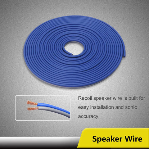 Coiled frosted blue speaker wire from Beefed Up 4 Gauge Amplifier Wiring Kit With OFC RCA Cables for car audio upgrade.