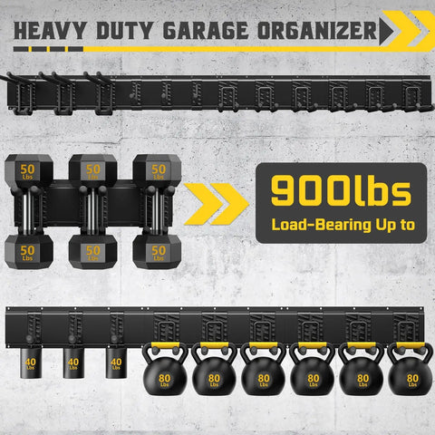 64 Inch Garage Wall Tool Organizer With 900 Lb Heavy Duty Steel Rack 12 Longer And Thicker Hooks Plus 2 Straps for storage