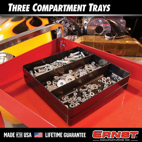 Stackable Three Compartment Tray For Home Office And Workshop Black Grab And Go Tool Organizer For Nuts Bolts Pliers And Small Parts Impact Resistant Fits Shallow Drawers Ideal For Mechanics Electricians Plumbers Crafting And Hobbies