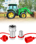 QWORK hydraulic quick-connect couplers, set of 2, 3/8 NPT/ISO, hardened steel with dust caps