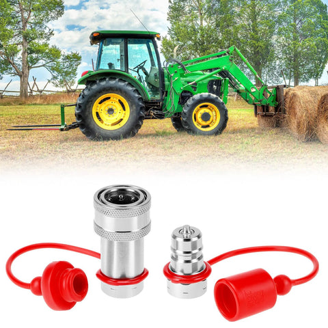 QWORK hydraulic quick-connect couplers, set of 2, 3/8 NPT/ISO, hardened steel with dust caps