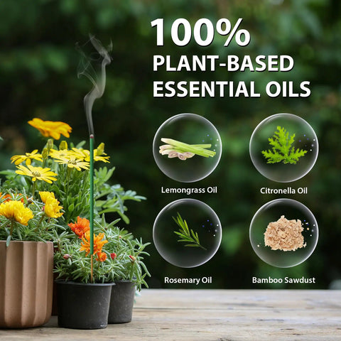 Citronella Mosquito Repellent Incense Sticks 240 Pack For Outdoor Patio And Garden Safe For Yard Camping Fishing Plant Based Natural DEET Free Pet Friendly Indoor Use with plant-based oils display