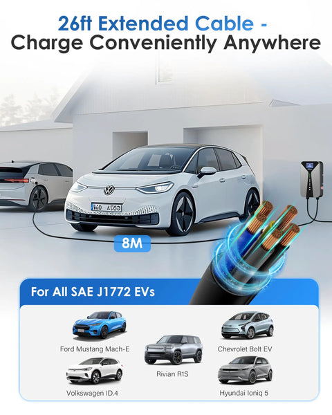 Level 2 EV Charger 40A 240V Home Charging Station With 26 Ft Cable And NEMA 14 50 Plug For EVs including parked cars