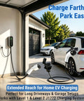 Hella Reliable Heavy Duty EV Charger Extension Cable 17 Foot 50 Amp J1772 Cord For AC Home Charging with sleek plug in jack.