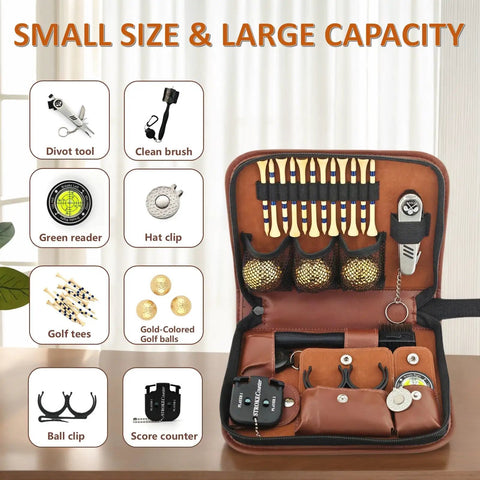 Premium Golf Gifts Set For Men And Women In A Slick Case With Gold Colored Golf Balls Tees Divot Tool Brush Green Reader
