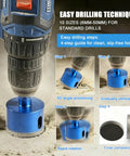 Badass Premium Ten Piece Diamond Tile Hole Saw Kit With 1/4 To 2 Inch Vacuum Brazed Drill Bits, showing drilling technique steps.