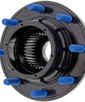 Front Wheel Bearing And Hub Assembly For 2005 To 2010 Ford F250 F350 Super Duty Four Wheel Drive Single Rear close-up view with blue bolts.