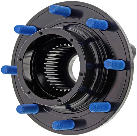 Front Wheel Bearing And Hub Assembly For 2005 To 2010 Ford F250 F350 Super Duty Four Wheel Drive Single Rear close-up view with blue bolts.