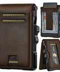 Slim Genuine Leather Wallet For Men With RFID Blocking, Minimalist Front Pocket Design, Money Clip, Pop Up Card Holder in brown leather