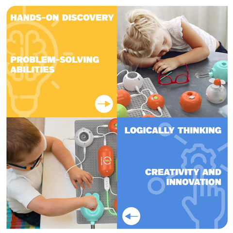 Children using Hands On STEM Electronics Exploration Kit With Over 420 Projects And 35 Circuit Parts A Kid Friendly Totally Fun Learning Toy For Boys And Girls Ages 3 Through 12 Ideal For Home School And Everyday STEM Play.