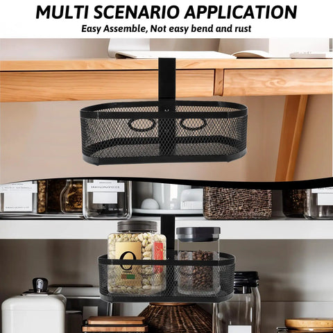 Under Desk Storage Drawer Organizer With Clamp On Mount 360 Degree Rotating Hanging Tray Basket in home setting.
