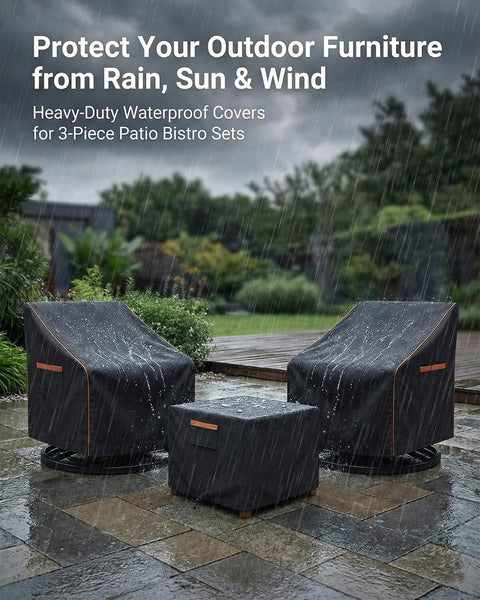 All-Season 3-Piece Patio Bistro Set Cover Waterproof Heavy-Duty 600D UV Resistant Outdoor Furniture Cover For Two Chairs And Side Table Perfect For Patio Porch Backyard Protection in rain
