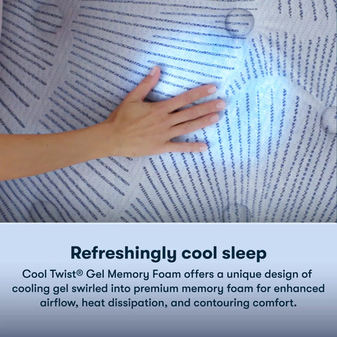 Cool Twist Gel Memory Foam King Mattress With Breathable Comfort And Quiet Motion Isolation CertiPUR-US Certified 100 Night Trial 10 Year Limited Warranty Made In USA With Global Components For Cool Sleep And Solid Support, hand pressing foam