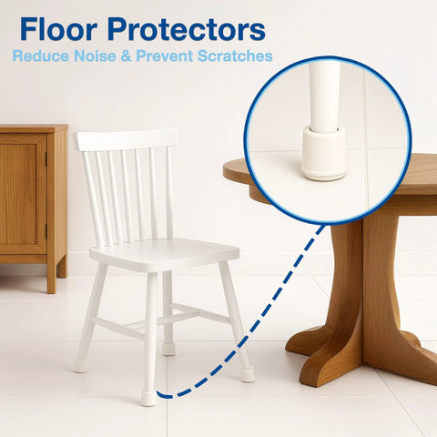 1 Inch Round Non Marking Rubber Chair Leg Caps Set of 4 Protect Floors No Slip Quiet Movement for Chairs Stools and Tables on Hardwood Tile and Carpet Prevent Scratches Noise and Scuffs on white chair leg