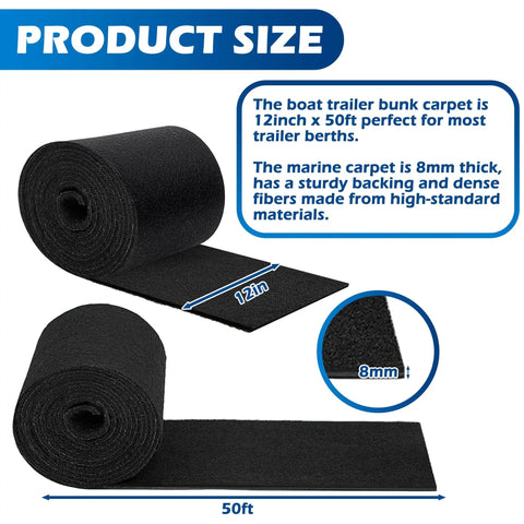 Ultra Thick 25oz Heavy Duty Boat Trailer Bunk Carpet 50 Ft By 12 In Marine Carpet Waterproof For Boats roll size display