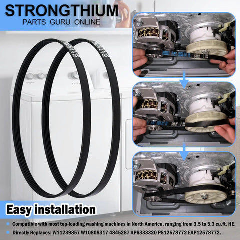 Washer Drive Belt Replacement Kit Fits Whirlpool Maytag Amana Kenmore HE Washers Replaces W10808317 5EPJ556 4845287 AP6333320