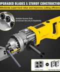 Portable Electric Hydraulic Rebar Cutter RC-16 With 5/8 Inch Capacity showing upgraded blades and steel construction for quick cutting.