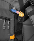 Close-up of hydration tube and clips on Pro Trekker BP 550 AW II Backpack for Pro Photogs and On The Go Travelers, Black