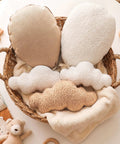 Basket with 5 Piece Nursery Wall Decor Set With Fabric Cloud Balloons And Linen 3D Hot Air Balloons, soft plush clouds