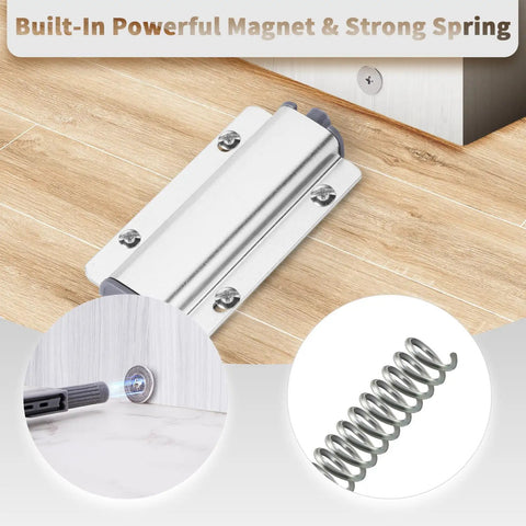 4 Pack Magnetic Push To Open Latches For Cabinets And Drawers Heavy Duty Magnetic Release Locks with spring and magnet close-up