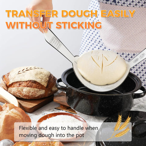 Transferring dough using sourdough starter kit for beginners newbie friendly with 34 oz starter jar and clear scale markings two silicone proofing baskets complete bread baking kit with guide and recipes easy to use and clean yellow.