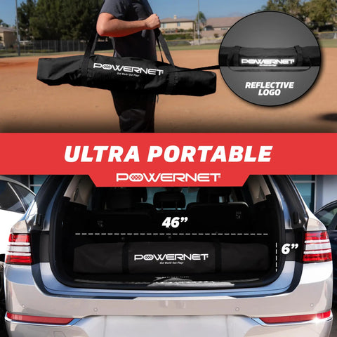 Portable Baseball And Softball Practice Net For Pitching And Hitting With I Screen Shield Pop Up Batting Cage Net Easy Two Minute Setup Backyard Outdoor Training Protects From Errant Throws For Right Or Left Handed Pitchers 7 Foot compactly stored in a car trunk and easy to carry bag