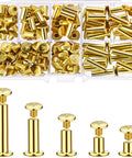 80 Sets Chicago Screw Leather Kit For DIY Crafts, assorted gold finish binding screws in organizer, five sizes shown