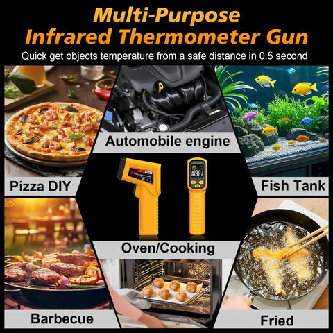 Rechargeable Infrared Thermometer Gun With Non Contact Laser Targeting, used for cooking, automotive, aquarium, barbecue