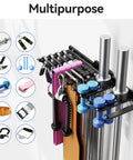 Beast Wall Mounted Home Gym Rack with 175 lb total capacity shown storing gym equipment for organized space-saving use.