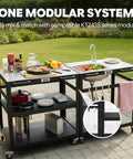 35-Inch Outdoor Grill Cart With Stainless Steel Sink, Rolling BBQ Prep Table With Faucet, Ample Prep Space, Storage Shelves And Lockable Wheels For Patio, Backyard And Outdoor Cooking, Silver And Black on patio