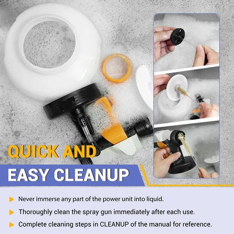 Upgraded 700W HVLP Electric Paint Sprayer With 1200ML Tank disassembled for cleaning with brush and parts on display
