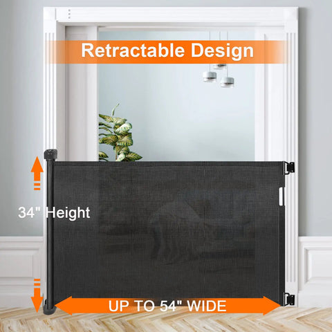 Retractable Safety Gate For Stairs And Hallways 54 Inch Wide 34 Inch Tall Indoor Outdoor Baby And Pet Gate in doorway