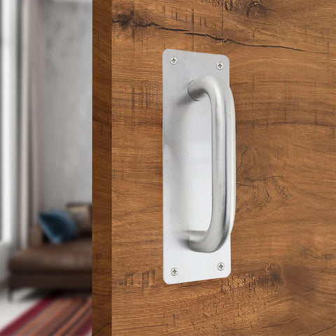 Stainless Steel Door Pull Handle With Plate Heavy Duty Barn Door Hardware for Shed Gate 7 7/8 Inch Long by 2 9/16 Inch Wide mounted
