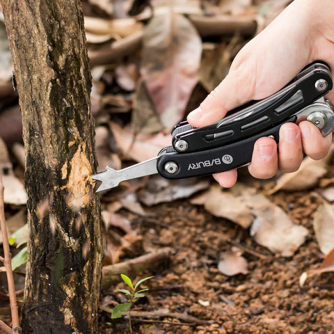 Five In One Garden Pruner Multitool With Folding Scissors And 420 Stainless Steel Blades for pruning tree bark outdoors
