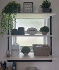Industrial Pipe Shelving With Towel Rack 3 Tier 30 Inch Rustic White Floating Shelves with decor items and plants.