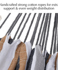 Close-up of Outdoor Double Hammock For Patio And Garden showing cotton ropes, coffee color fabric, and Brazilian style cotton blend.