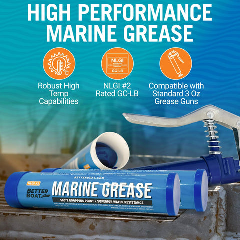 Triple Pack Mini Marine Grease Tubes 3 Oz Each Waterproof High Temp Wheel Bearing Lubricant NLGI 2 on a grease gun