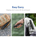 Three images showing the Beefy 1200 Lumens Rechargeable Tactical Flashlight With IP68 Waterproof Build clipped to bag, hand, and jacket.