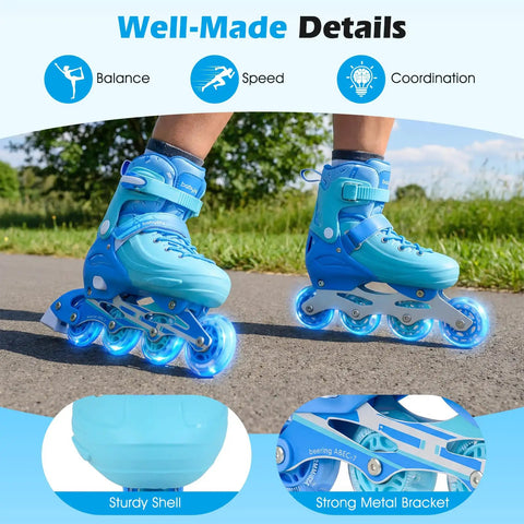 Adjustable Kids Inline Skates With Light Up Wheels For Boys And Girls Ages 5 To 14 4 Size Range Growth Friendly Roller Blades Outdoor Fun