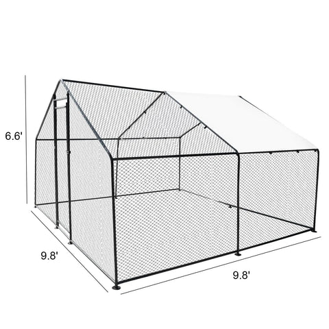 Walk In Heavy Duty Chicken Coop With Large Outdoor Run 9.8 Feet Long 9.8 Feet Wide 6.6 Feet High Sturdy Steel Frame Waterproof UV Cover