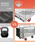 Comparison of Beefy Heavy Duty Platform Cart With 2500 Lbs Capacity And 4 Swivel Casters, emphasizing durability and weight handling.