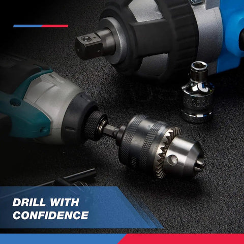 3/8 Inch Pro Grade Drill Chuck Adapter For Impact Drivers With 1/4 Inch Quick Change Shank Includes 1/2 Inch Adapter For Impact Guns