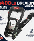 Beefed Up Heavy Duty Motorcycle Tie Down Straps Kit 1.5 Inch Wide By 8 Feet With Soft Loops 4400 Pound Break Strength.