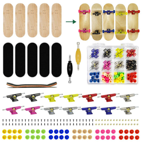 Dope Wooden Fingerboard Deck Kit with Pro Foam Tape and Multicolor Wheels, 30mm x 100mm, DIY Set, 164 Piece Skateboard Parts
