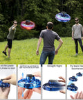 Flying Spinner UFO Drone Hand Controlled Mini Fidget Toy for Teens and Adults shown being used outdoors in a grassy area