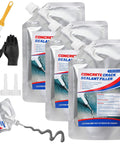 No Sweat Concrete Crack Filler Set Self Leveling Flexible Sealant For Driveways And Foundations 50 Oz kit with sealant, brush, gloves, and tips.