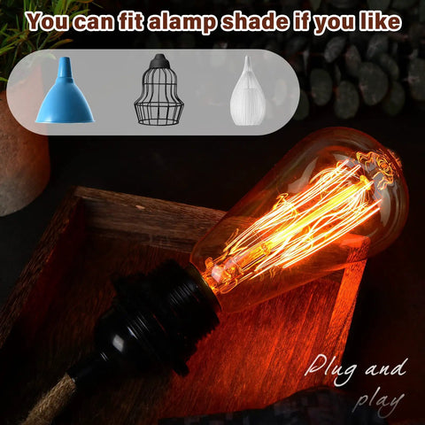 Six Pack 15 Feet Pendant Light Cord Kit With Twisted Nylon Rope And Plug In Switch E26 Socket Vintage Ceiling Hanging Lights.