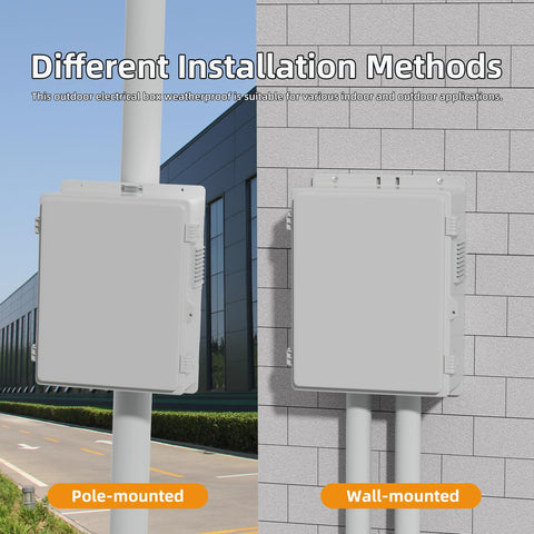 Outdoor NEMA Electrical Box Weatherproof 16x11x6 Inch ABS Plastic WiFi Enclosure With Vented Dust Screen And Built In Fan pole and wall mounted