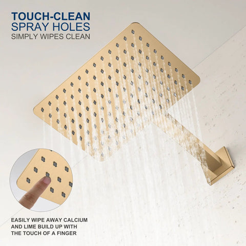 KENES Champagne Bronze Shower Set with Tub Faucet, Square Tub Shower Trim featuring a luxurious square shower head with touch-clean spray holes.